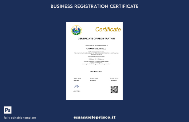 certificato di registrazione El Salvador stile verificato Modello Word e PDF